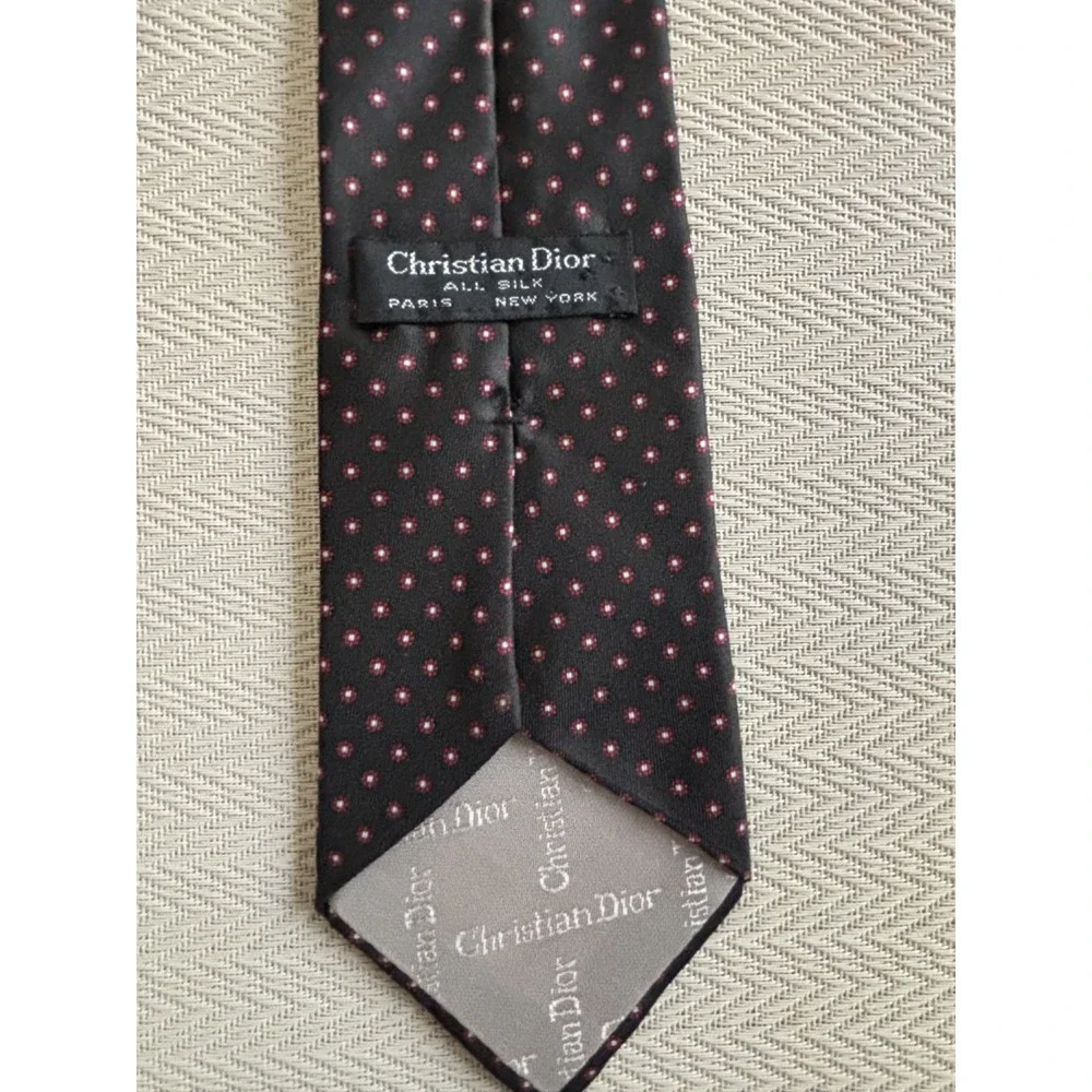Christian Dior Silk Necktie Mens Black/Red Geometric Vintage Luxury Tie
